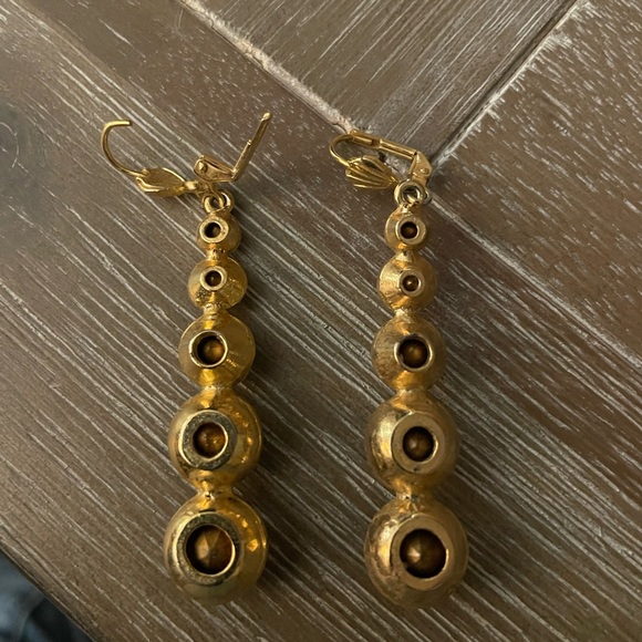 Vintage 1980s rhinestone earrings. Lever back. Bit of wear on gold, see photos - Picture 4 of 6